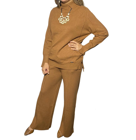 Caramel brown two piece knitted co-ord set