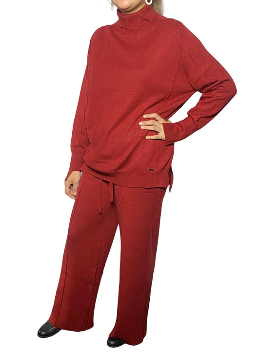 Red two-piece knit co-ord set