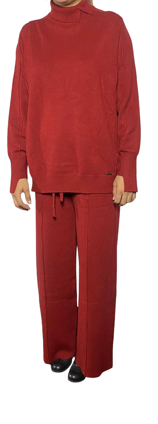 Red two-piece knit co-ord set